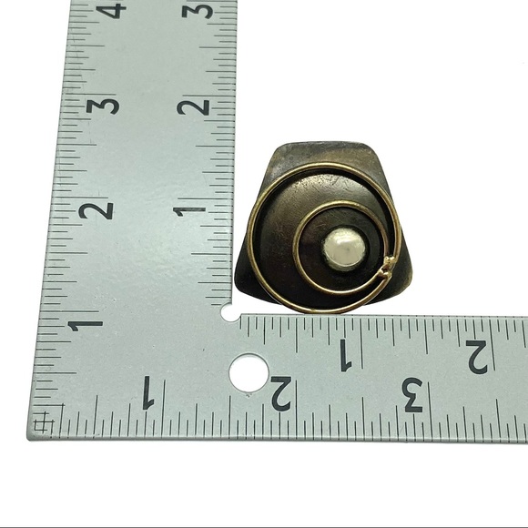 Modernist Geometric Trapezoid Earrings - Mixed Metals Textured Vintage Jewelry - Picture 11 of 12